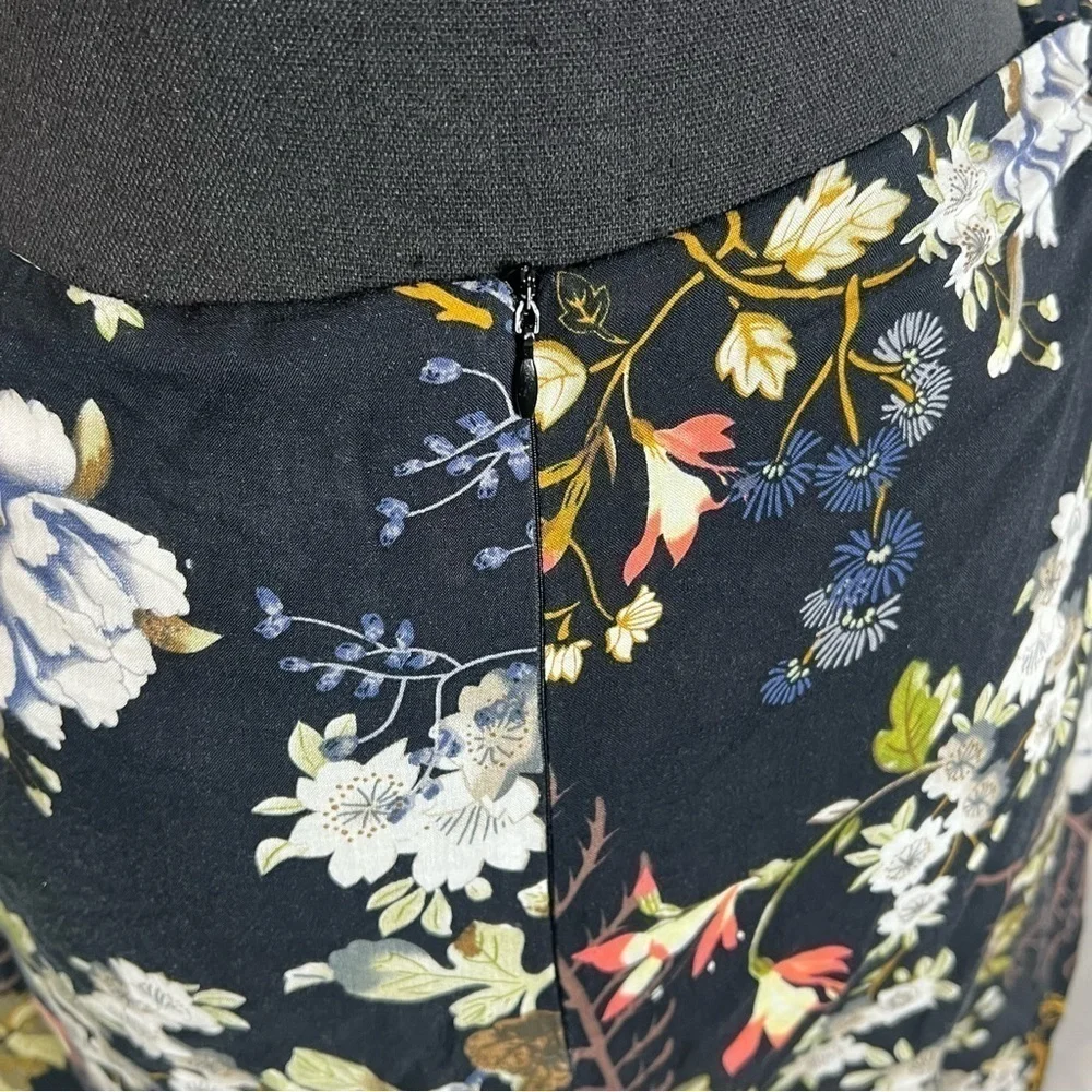 Black Floral Faux Wrap Short Skirt XS